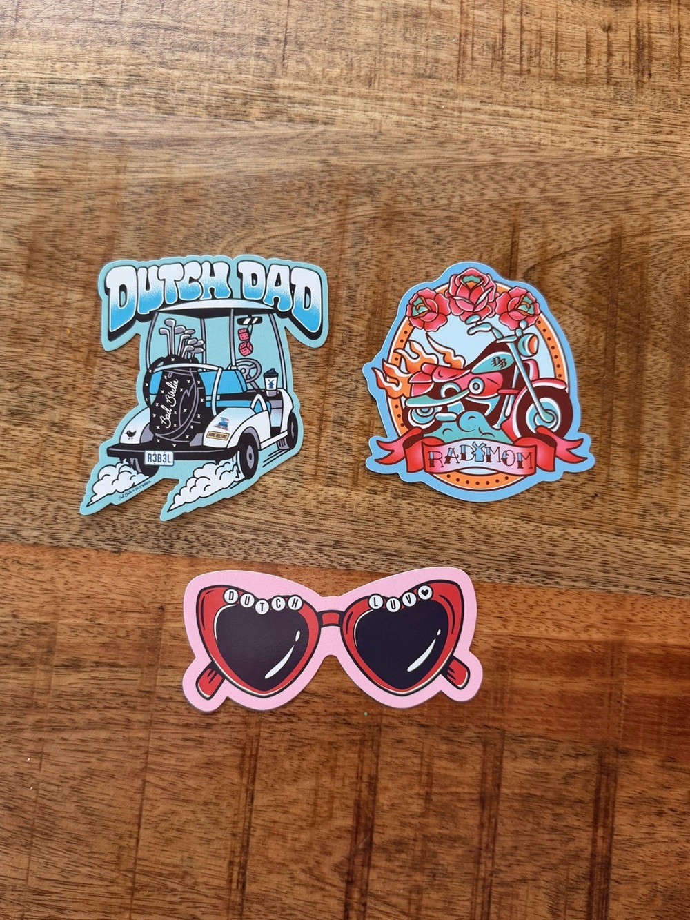 Dutch Bros 3 pack sticker Retro Pink Heart Sunglasses, mom and dad.